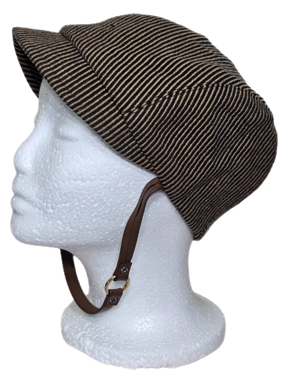 Eugenia Kim Newsboy Cap Rare Brown Black Striped Wool Blend Leather Strap